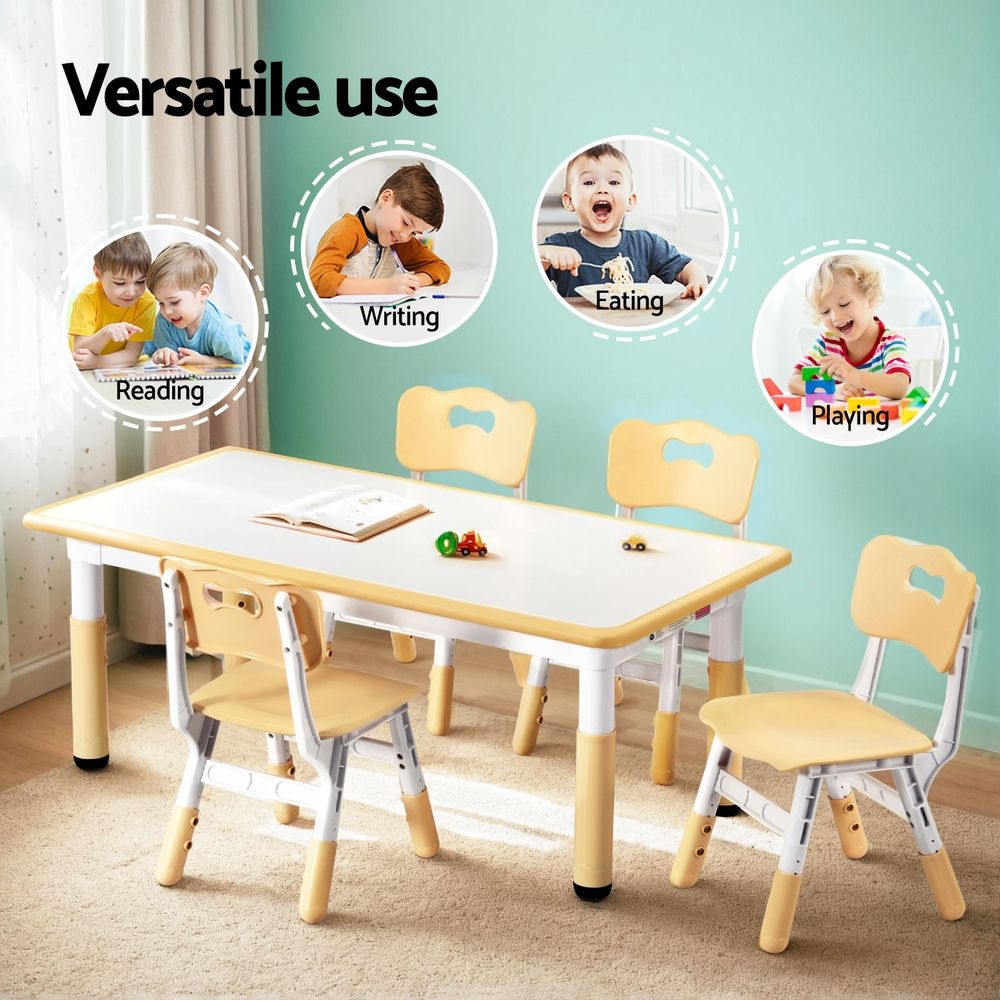 Keezi Kids Table and 4 Chairs Set Height Adjustable Yellow