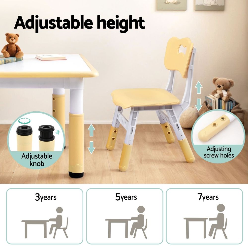 Keezi Kids Table and 4 Chairs Set Height Adjustable Yellow