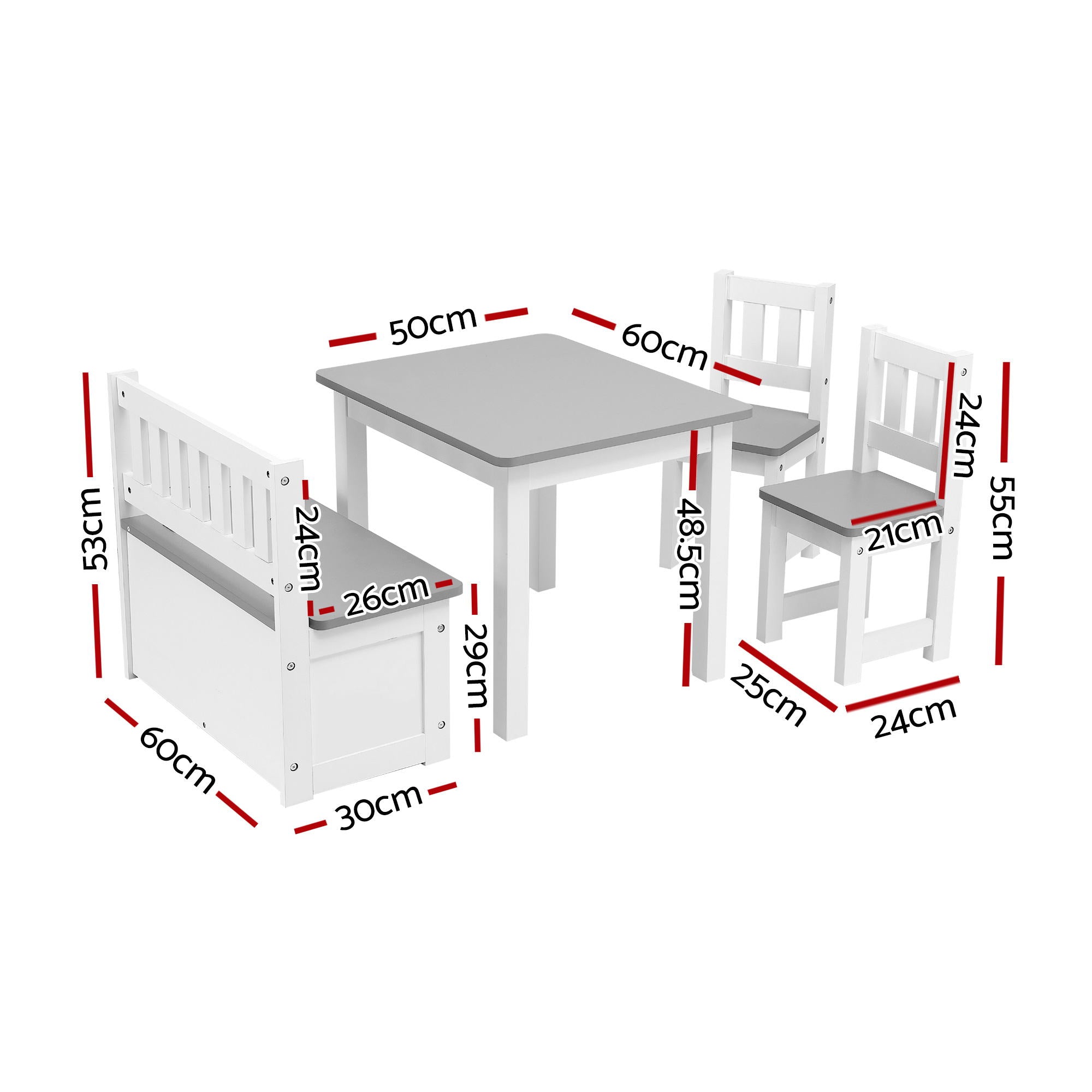 Keezi 2 in 1 Kids Table and Chair Set, Activity Table with Storage Bench and 2 Chairs for Reading, Drawing, Writing, Snack Time & Arts Crafts, 4 PCS Toddler Table and Chair Set, Grey