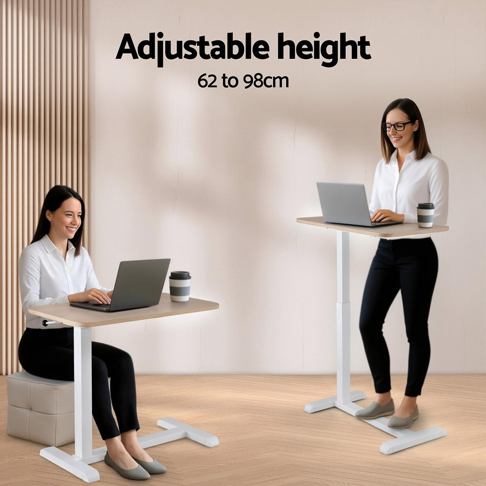 Mobile Workstation 70cm Laptop Desk Height Adjustable Oak/White