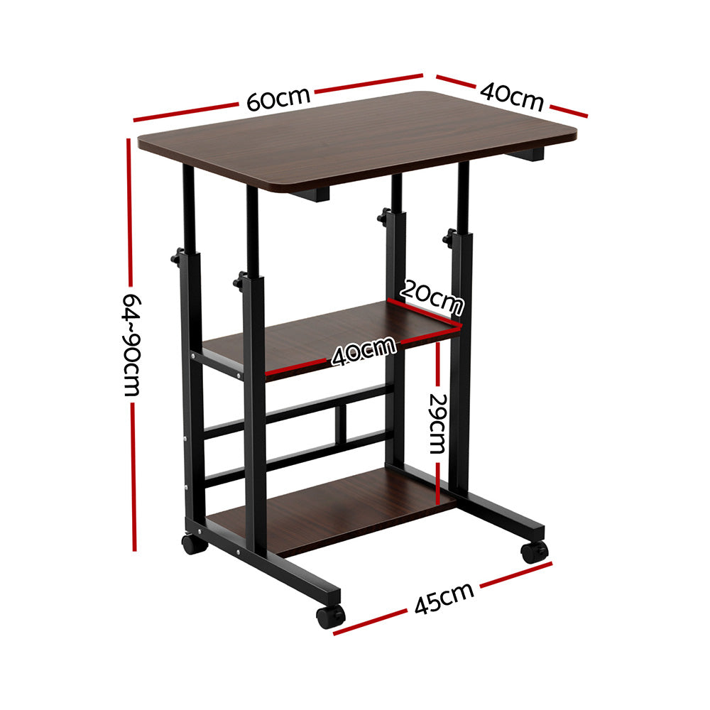 Mobile Laptop Desk Height Adjustable Workstation Walnut Black
