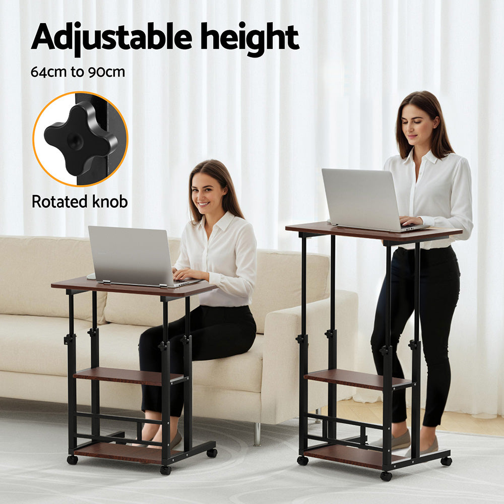 Mobile Laptop Desk Height Adjustable Workstation Walnut Black