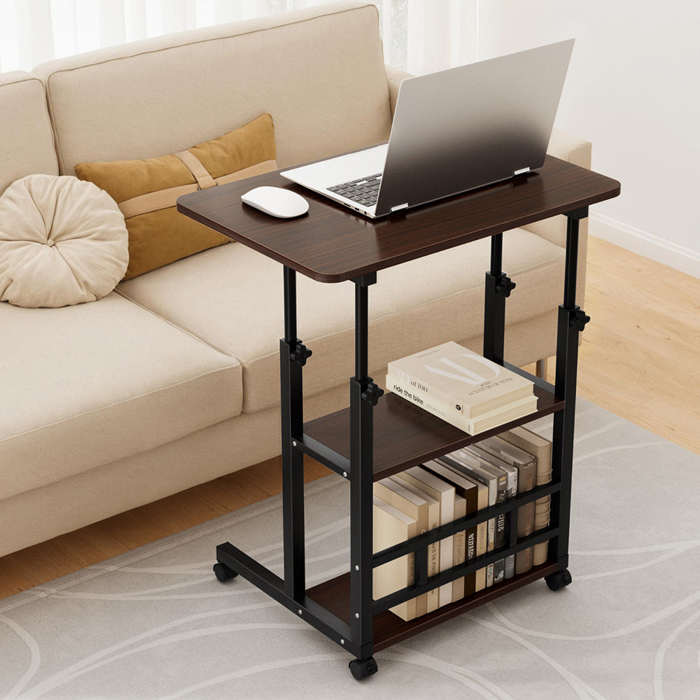 Mobile Laptop Desk Height Adjustable Workstation Walnut Black