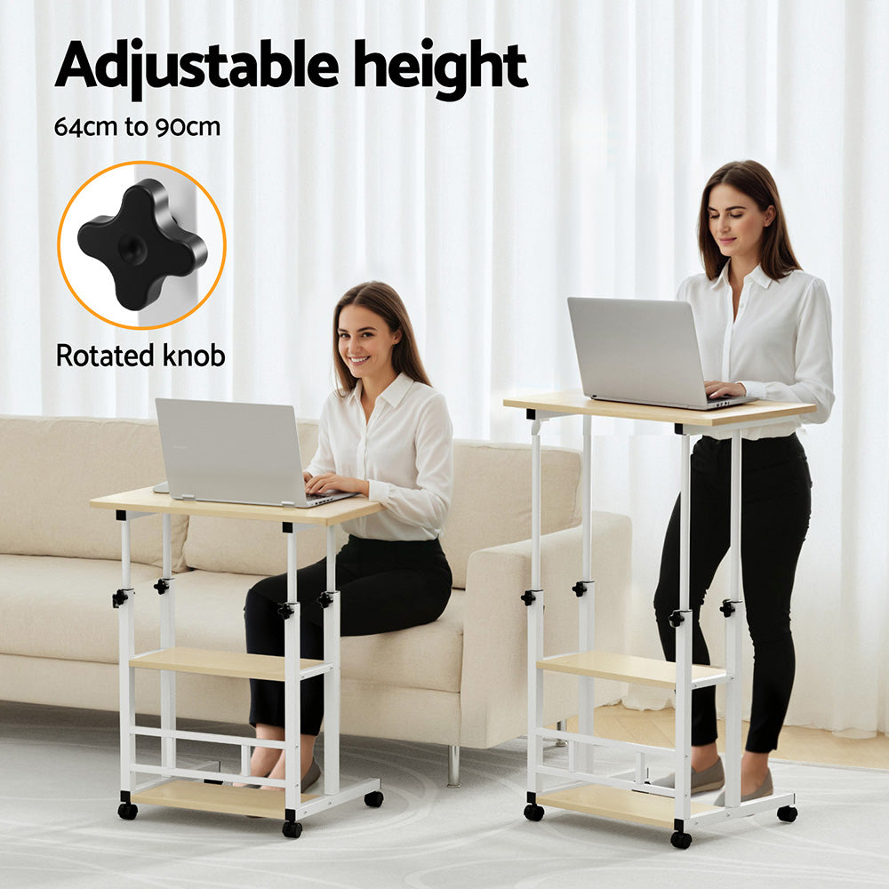 Mobile Workstation 60CM Laptop Desk Height Adjustable Oak/White