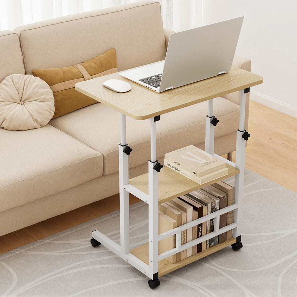 Mobile Workstation 60CM Laptop Desk Height Adjustable Oak/White