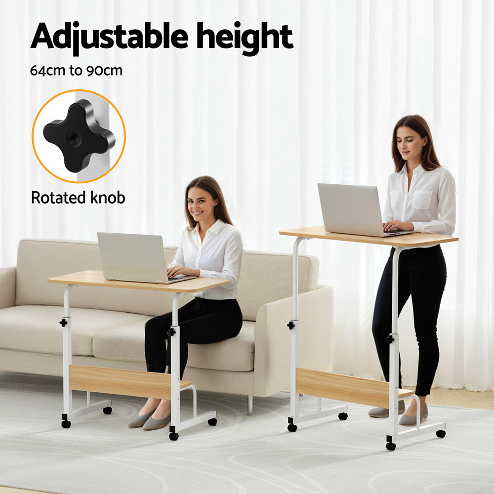 Portable Sit-Stand Laptop Desk 80CM Height Adjustable Oak/White