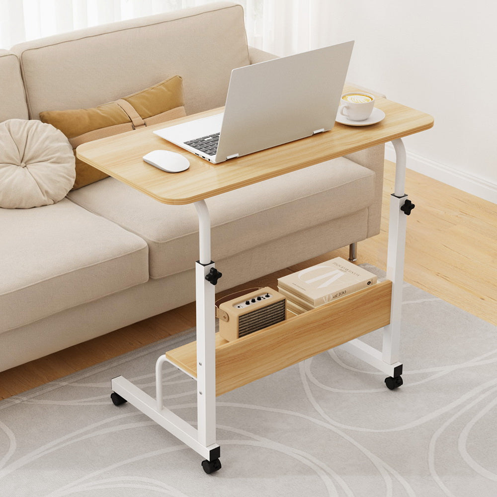 Portable Sit-Stand Laptop Desk 80CM Height Adjustable Oak/White