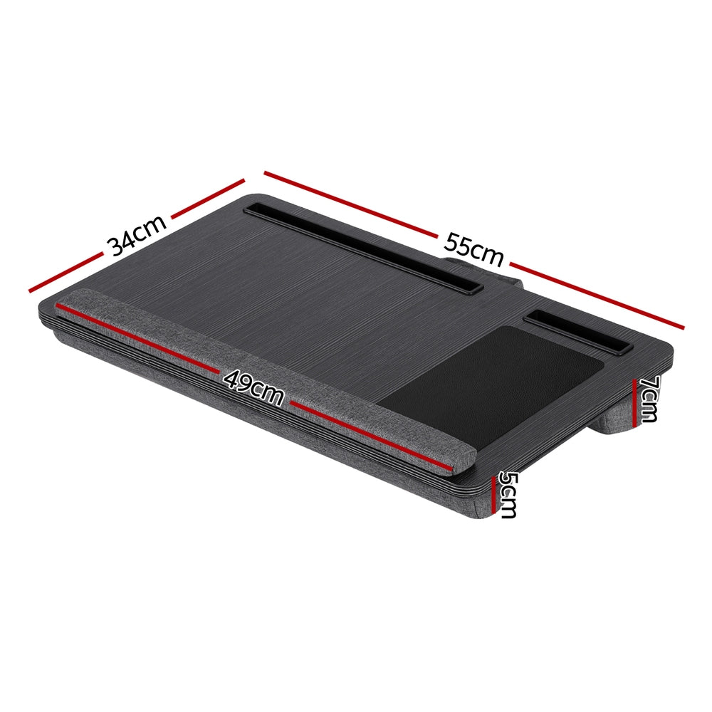 Portable Lap Desk 55CM MDF Wrist-Rest Phone Slot Mouse Pad Black/Grey