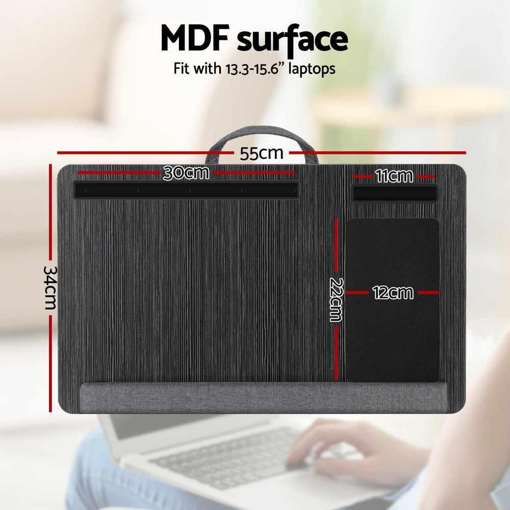 Portable Lap Desk 55CM MDF Wrist-Rest Phone Slot Mouse Pad Black/Grey