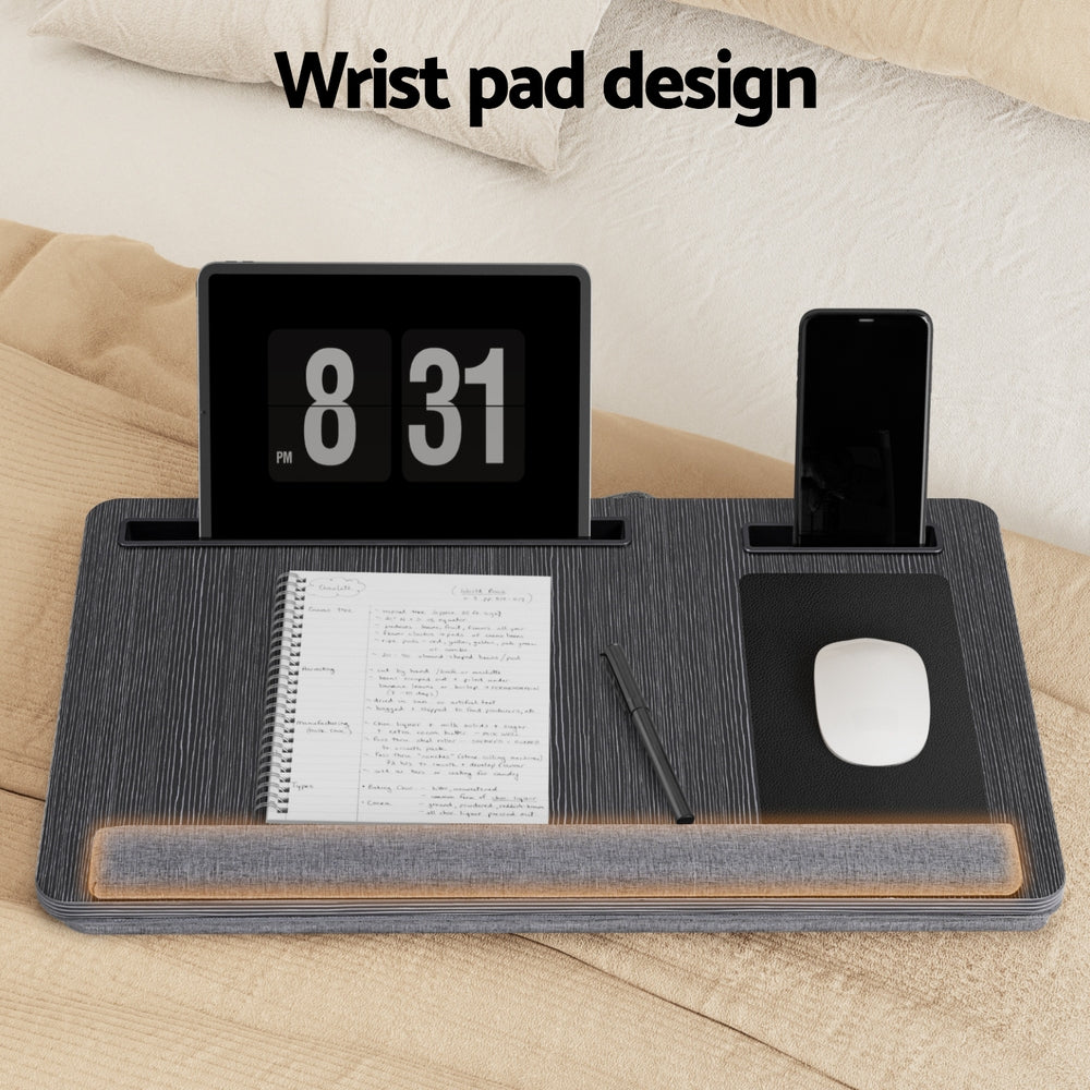 Portable Lap Desk 55CM MDF Wrist-Rest Phone Slot Mouse Pad Black/Grey