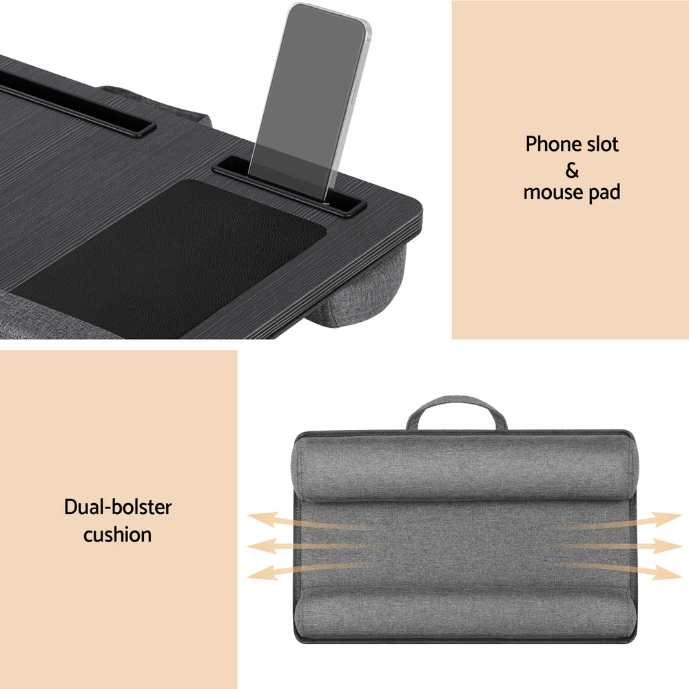 Portable Lap Desk 55CM MDF Wrist-Rest Phone Slot Mouse Pad Black/Grey