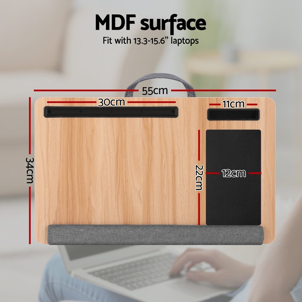 Portable Lap Desk 55CM Laptop MDF Wrist Rest Phone Slot Mouse Pad Oak/Grey