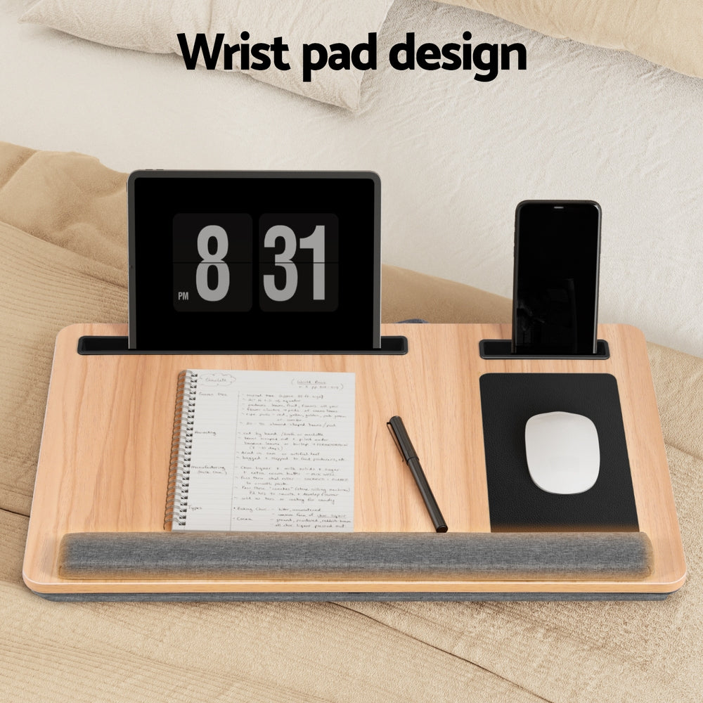 Portable Lap Desk 55CM Laptop MDF Wrist Rest Phone Slot Mouse Pad Oak/Grey