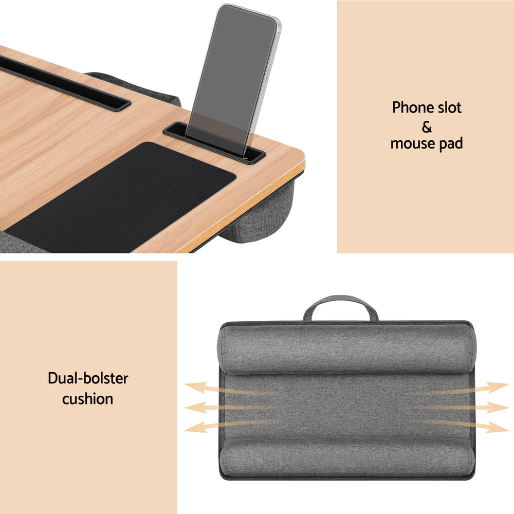 Portable Lap Desk 55CM Laptop MDF Wrist Rest Phone Slot Mouse Pad Oak/Grey