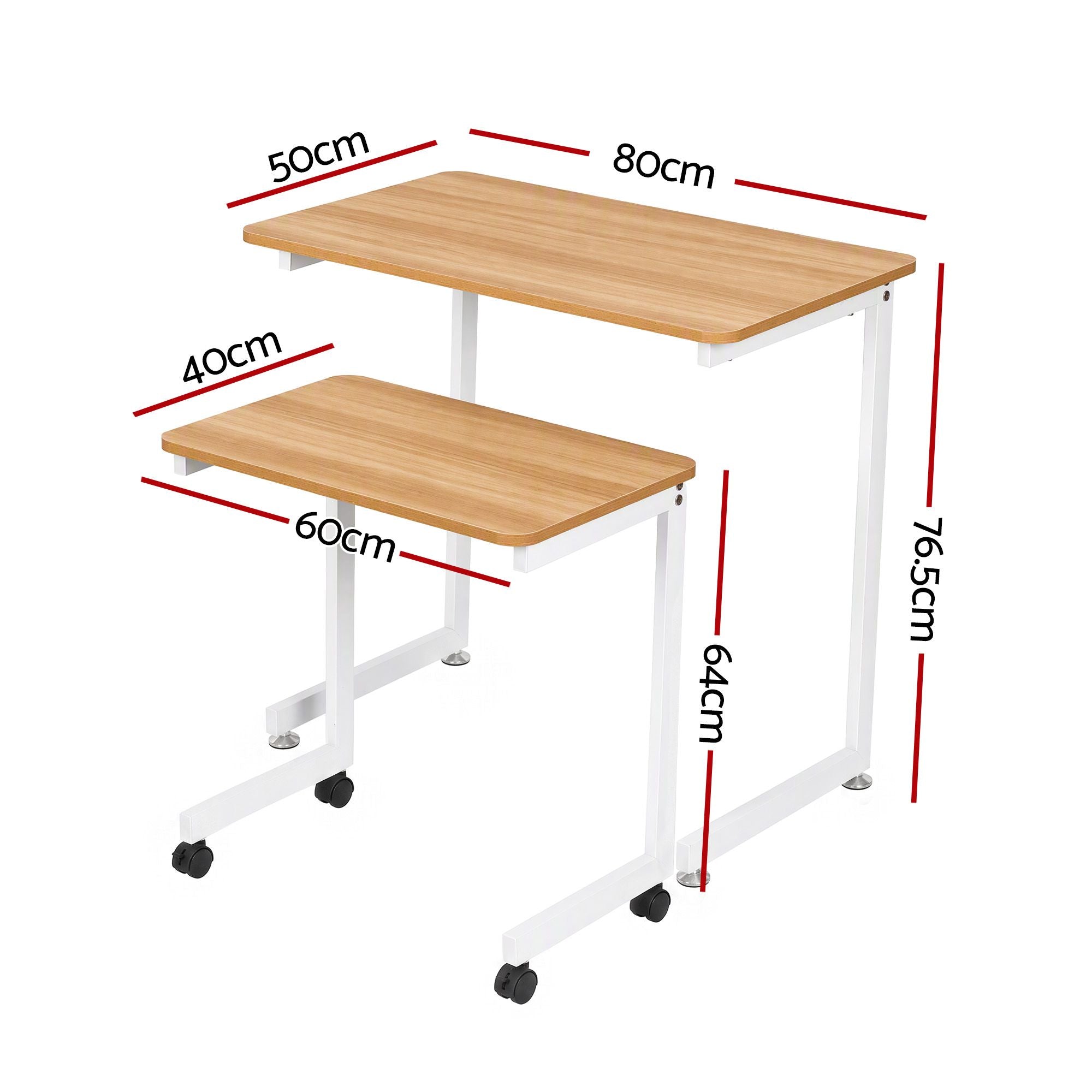 Artiss Mobile Laptop Desk Set 2-In-1 C-Shaped Nesting Table Oak