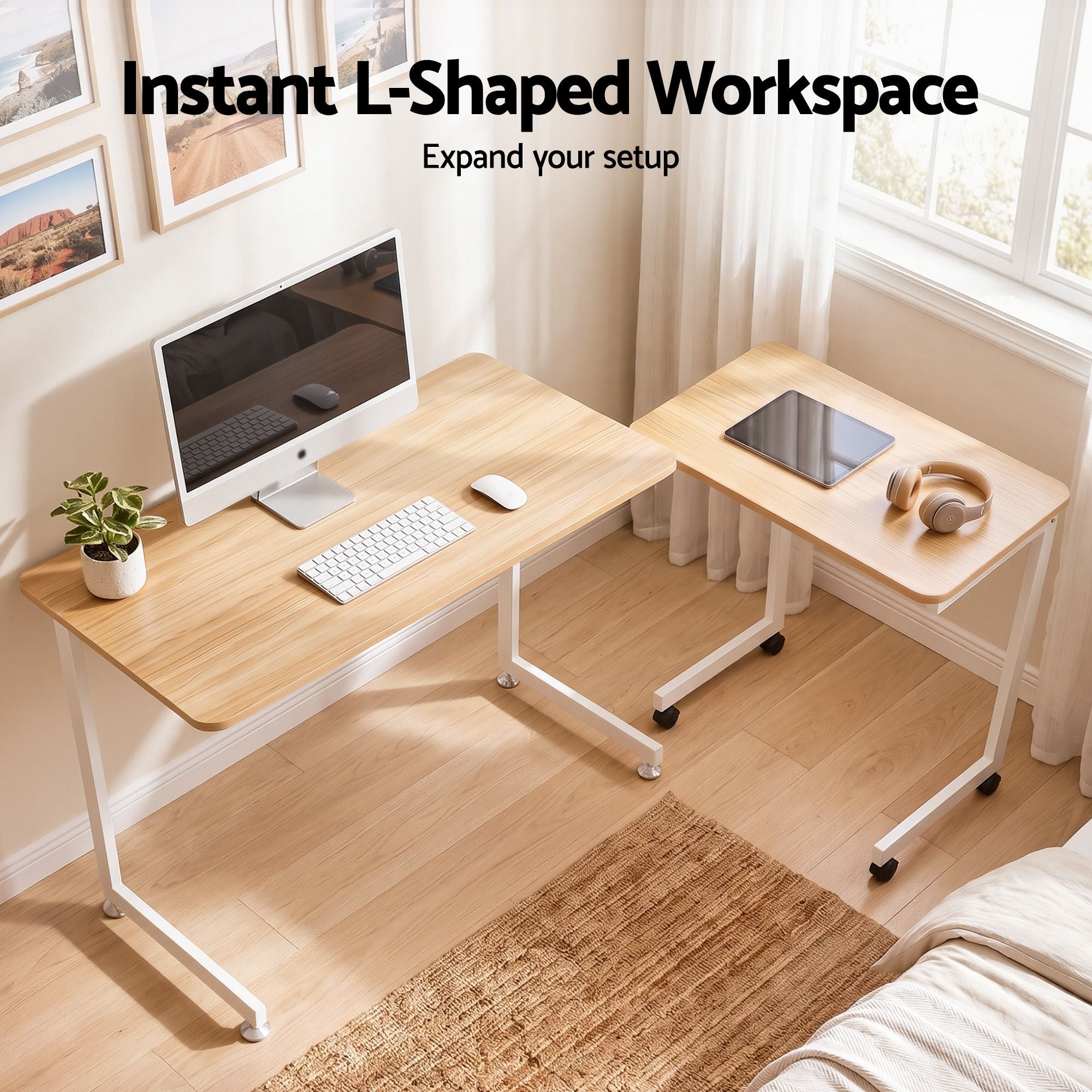 Artiss Mobile Laptop Desk Set 2-In-1 C-Shaped Nesting Table Oak