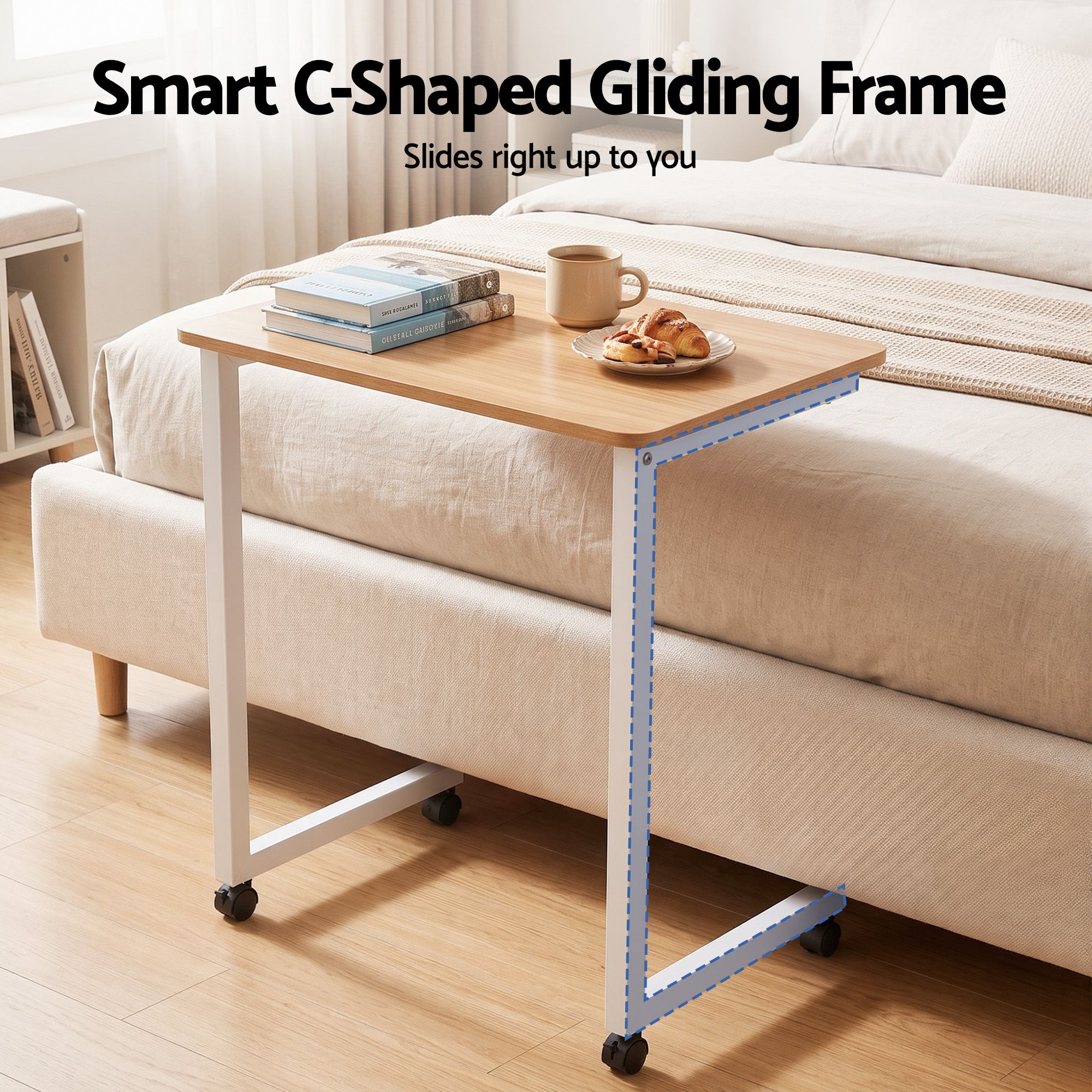 Artiss Mobile Laptop Desk Set 2-In-1 C-Shaped Nesting Table Oak