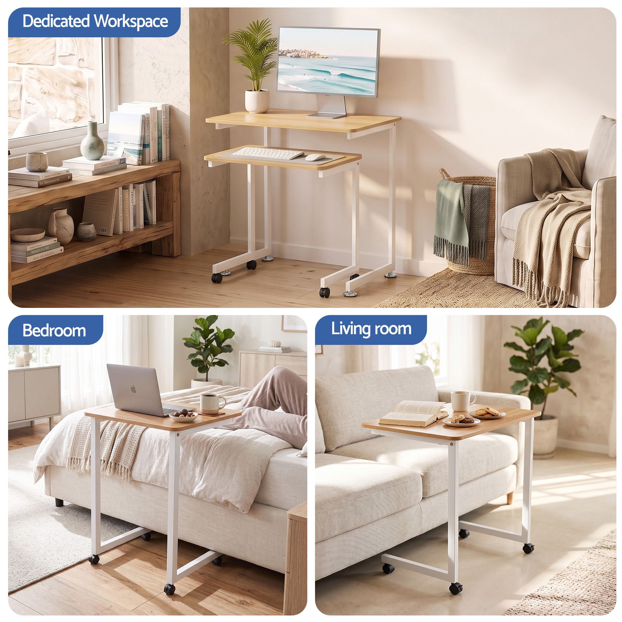 Artiss Mobile Laptop Desk Set 2-In-1 C-Shaped Nesting Table Oak