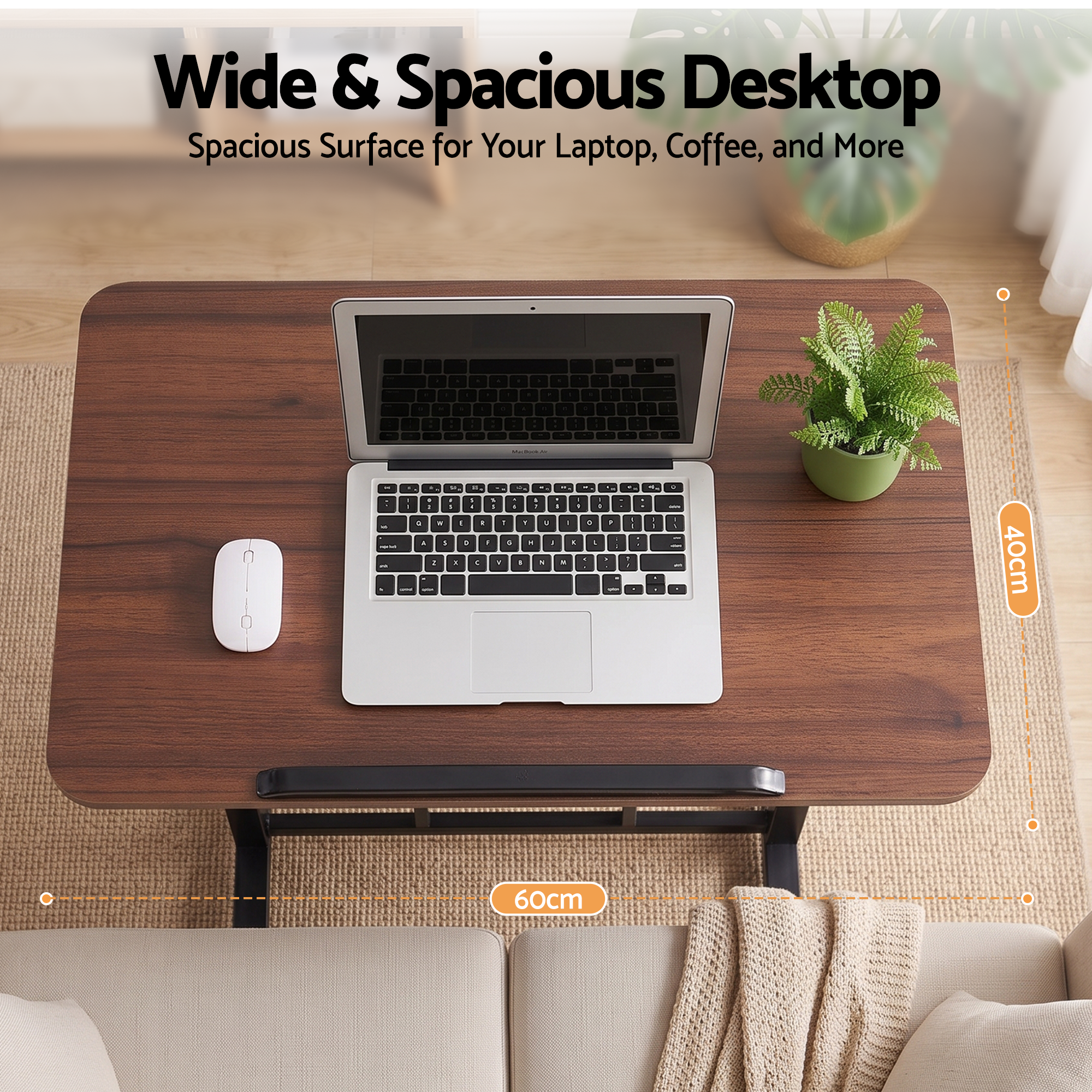 Artiss Adjustable Laptop Desk Mobile Bedside Table Hidden Storage Walnut