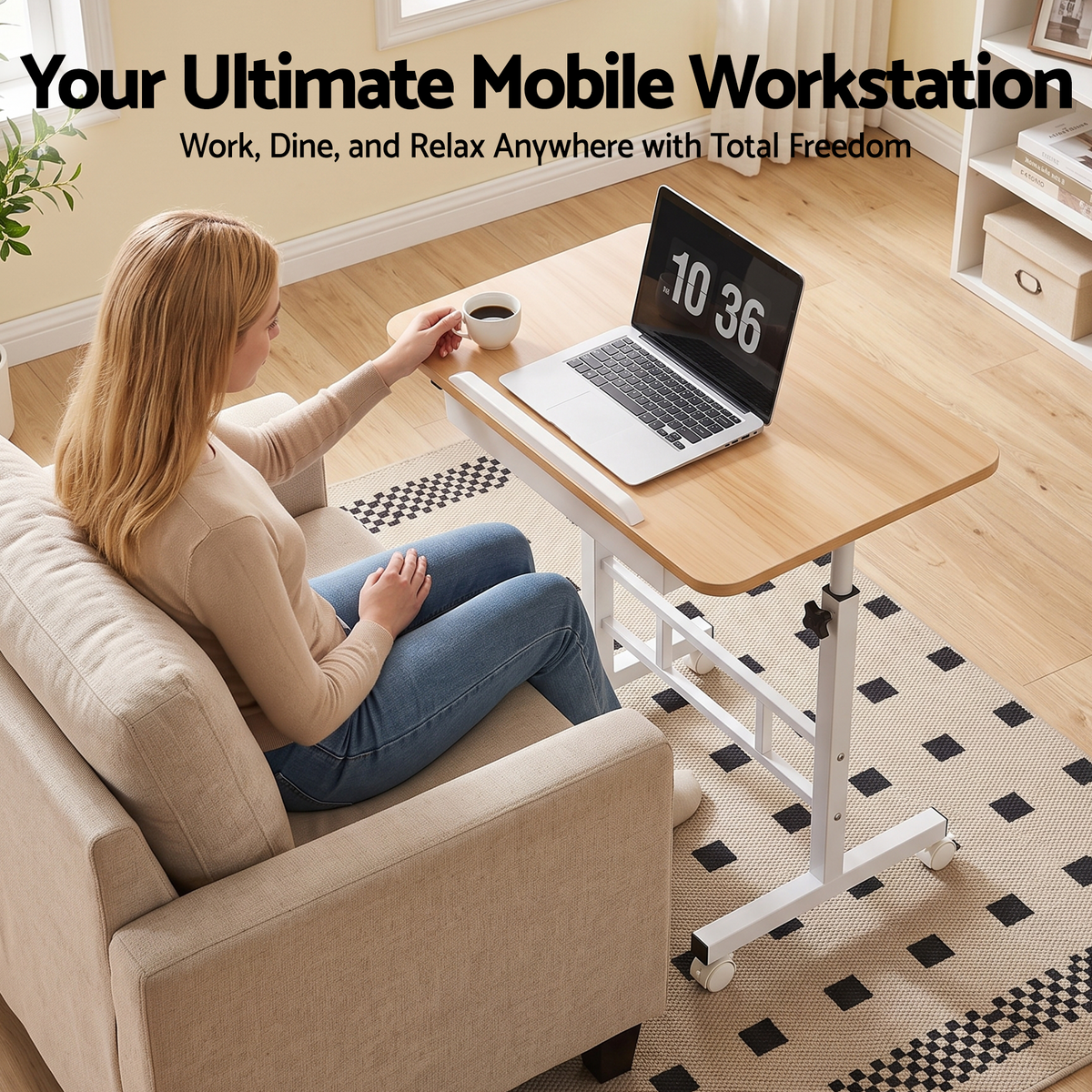 Artiss Adjustable Laptop Desk Mobile Bedside Table Hidden Storage Wood
