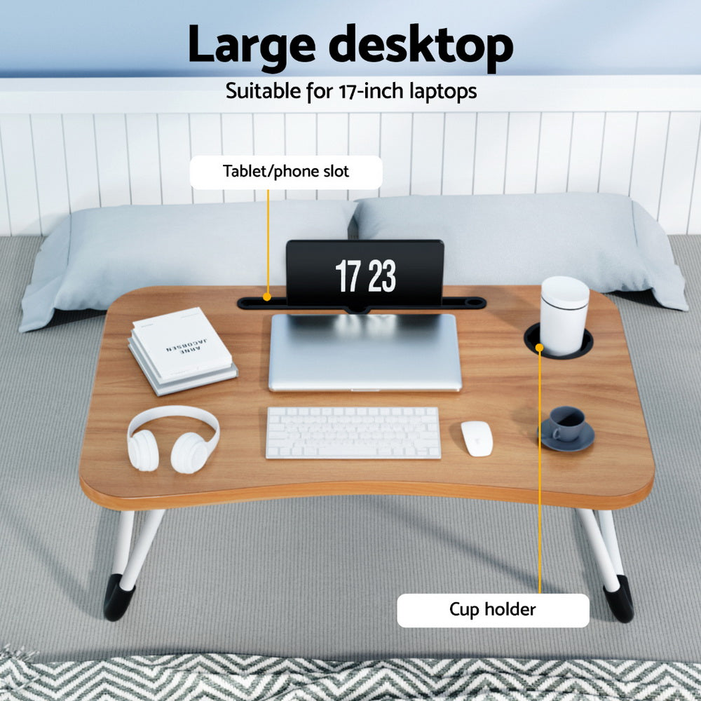 Artiss Portable Foldable Laptop Desk Oak 17-Inch Adjustable Lap Tray
