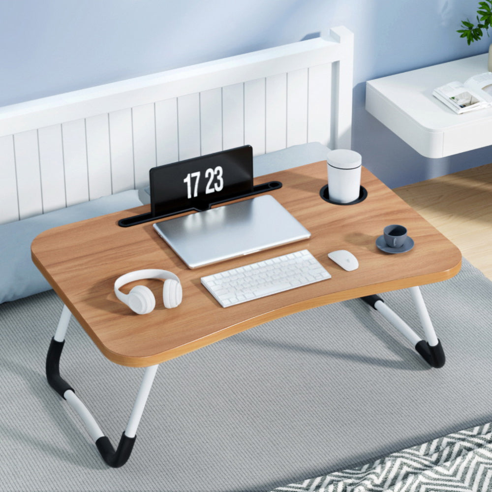 Artiss Portable Foldable Laptop Desk Oak 17-Inch Adjustable Lap Tray