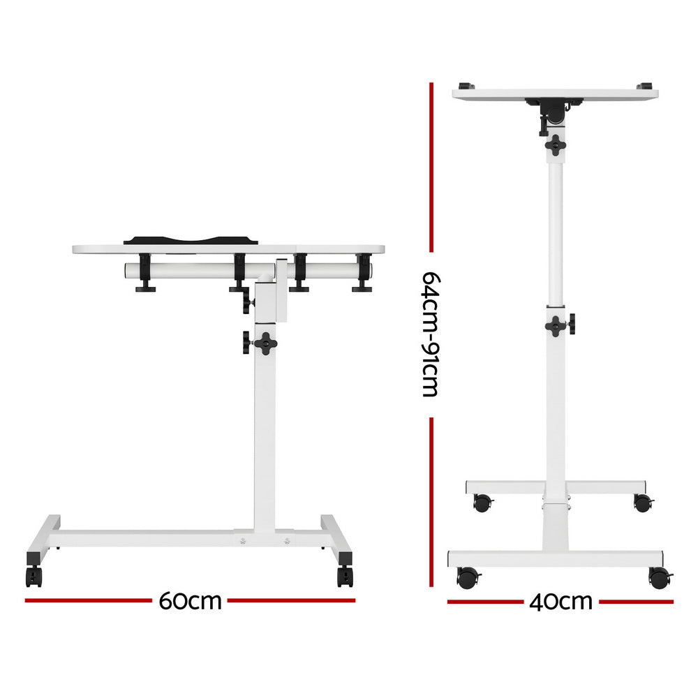 Mobile Laptop Desk 60CM White Fan Cooling Adjustable