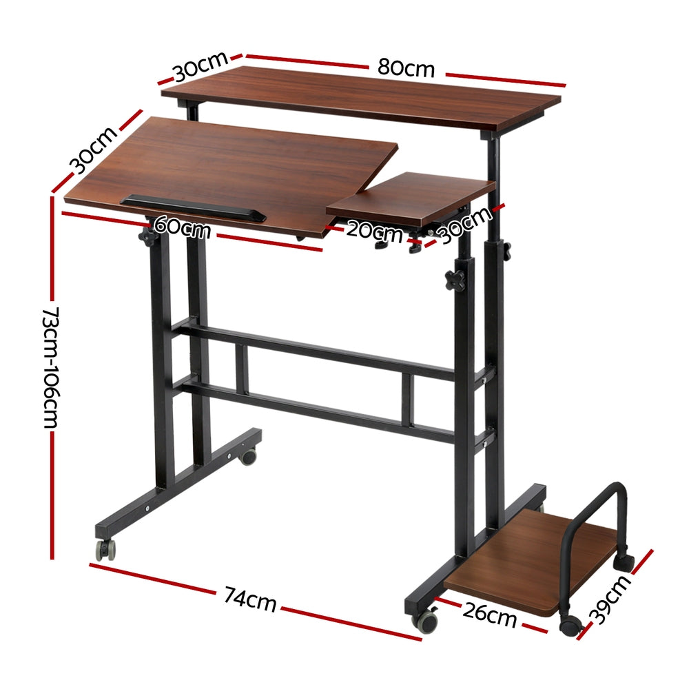 Mobile Twin 80CM Laptop Desk Adjustable Dark Wood
