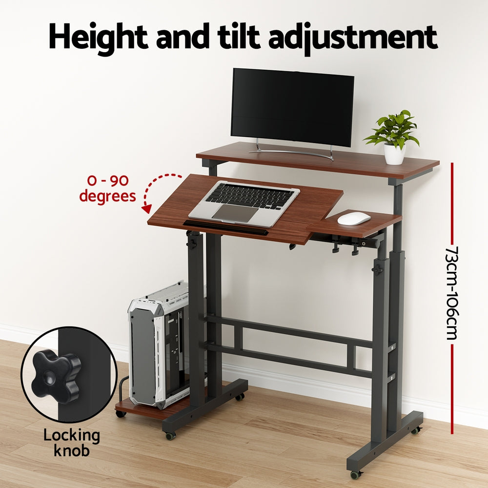 Mobile Twin 80CM Laptop Desk Adjustable Dark Wood