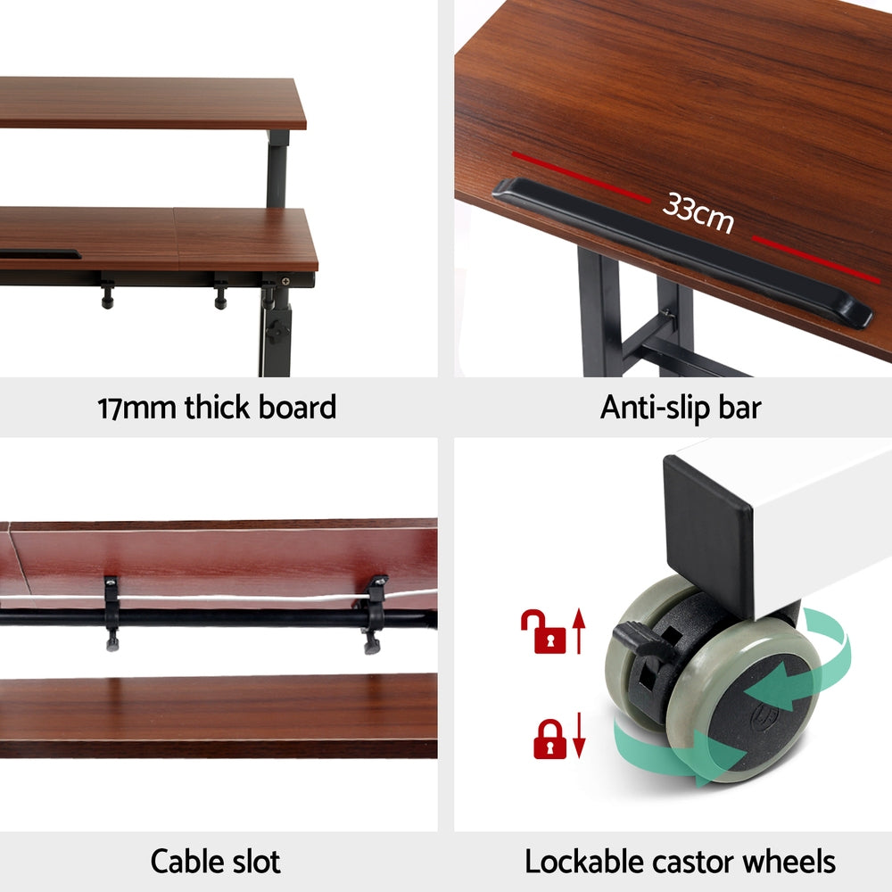 Mobile Twin 80CM Laptop Desk Adjustable Dark Wood