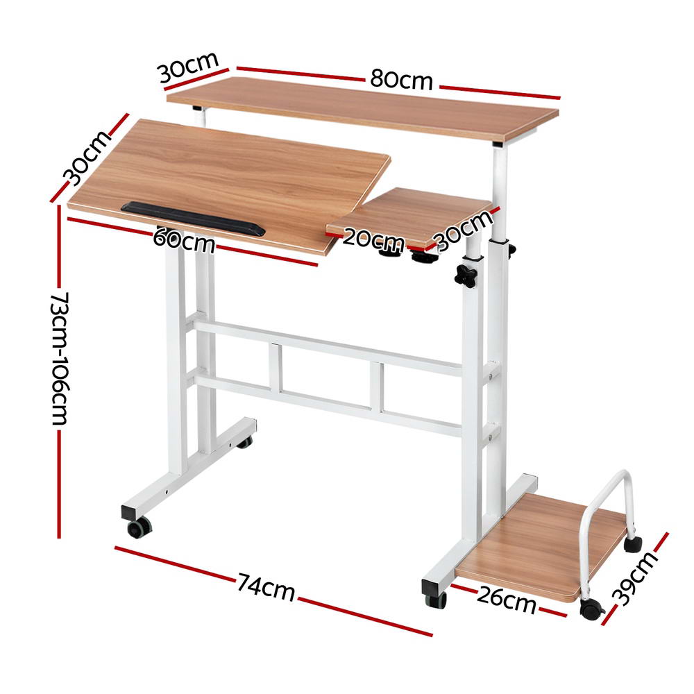 Adjustable Mobile Laptop Desk 80CM Light Wood