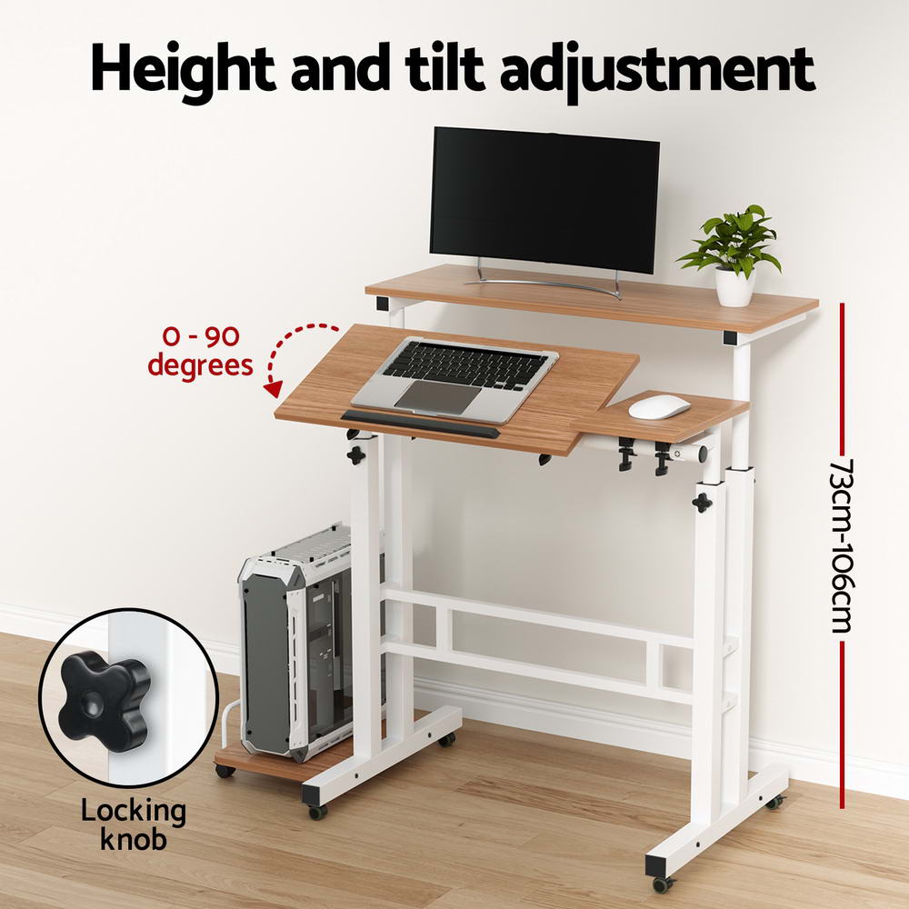 Adjustable Mobile Laptop Desk 80CM Light Wood