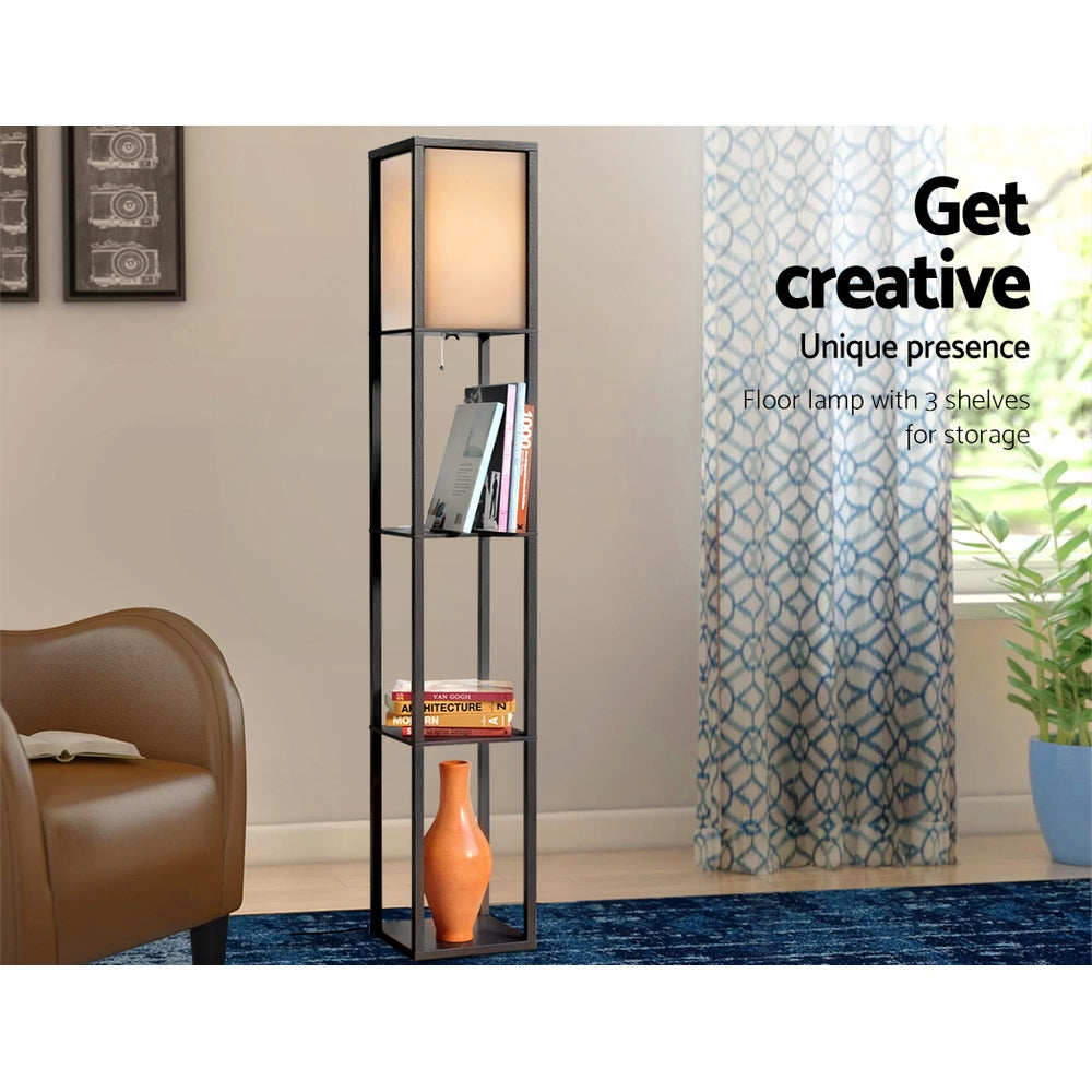 Vintage Black Shelf Floor Lamp 3-Tier LED Light Stand