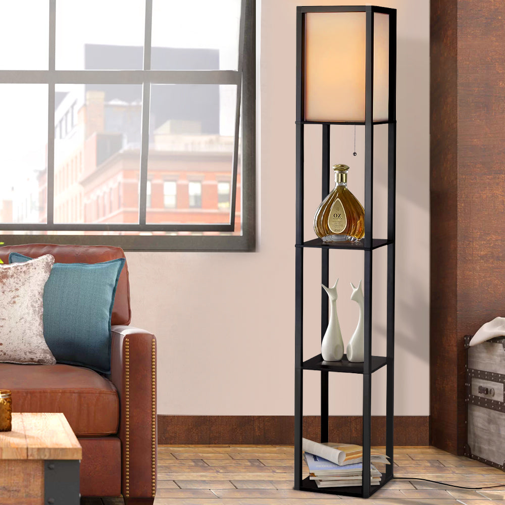 Vintage Black Shelf Floor Lamp 3-Tier LED Light Stand