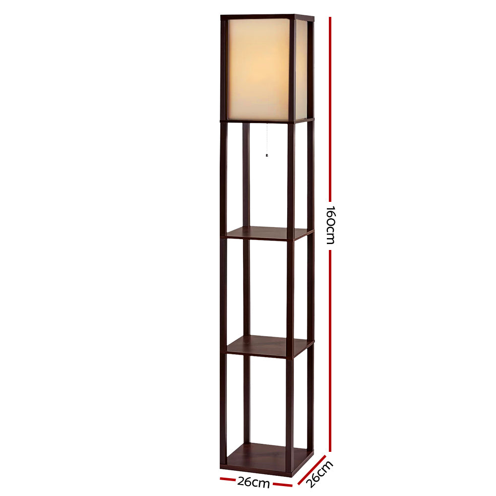 Vintage Brown 3-Tier Shelf Floor Lamp LED Light Stand