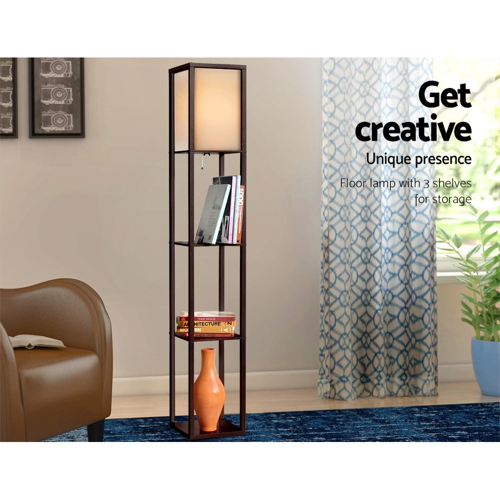 Vintage Brown 3-Tier Shelf Floor Lamp LED Light Stand