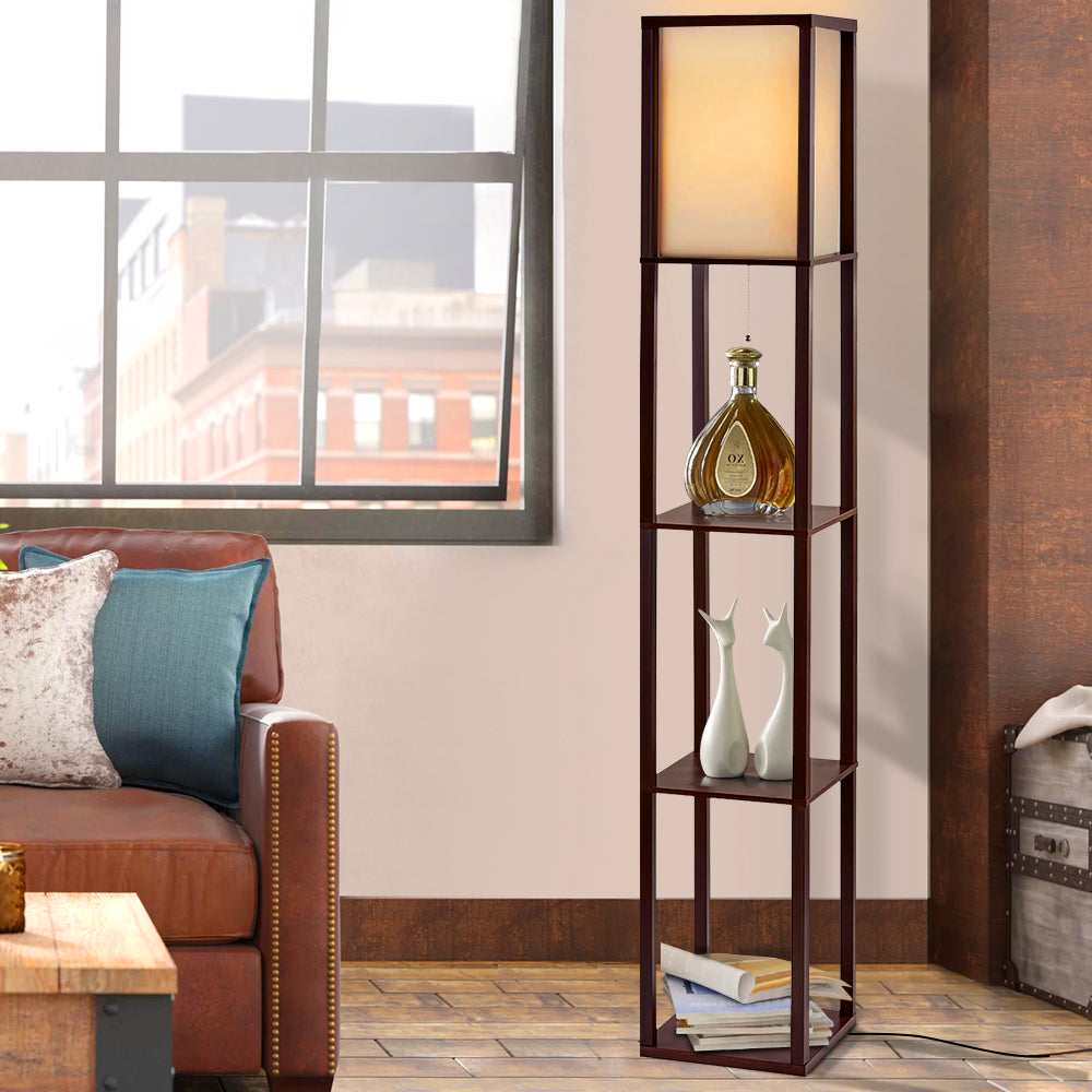 Vintage Brown 3-Tier Shelf Floor Lamp LED Light Stand
