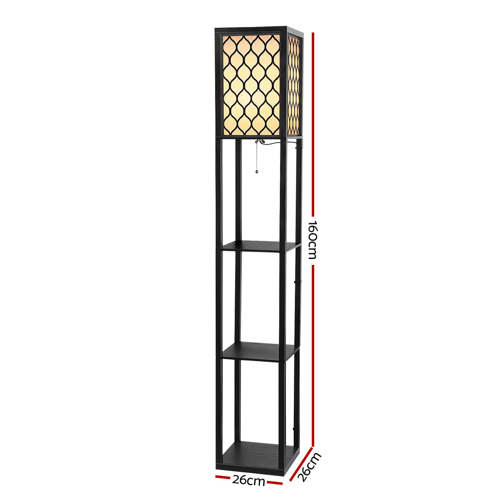 Artiss Black Shelf Floor Lamp LED Light Stand 3-Tier Storage