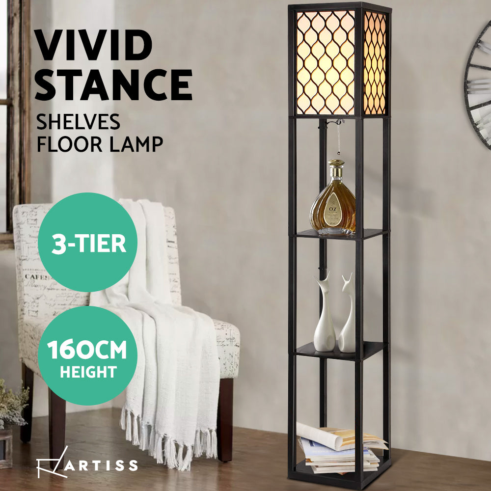 Artiss Black Shelf Floor Lamp LED Light Stand 3-Tier Storage
