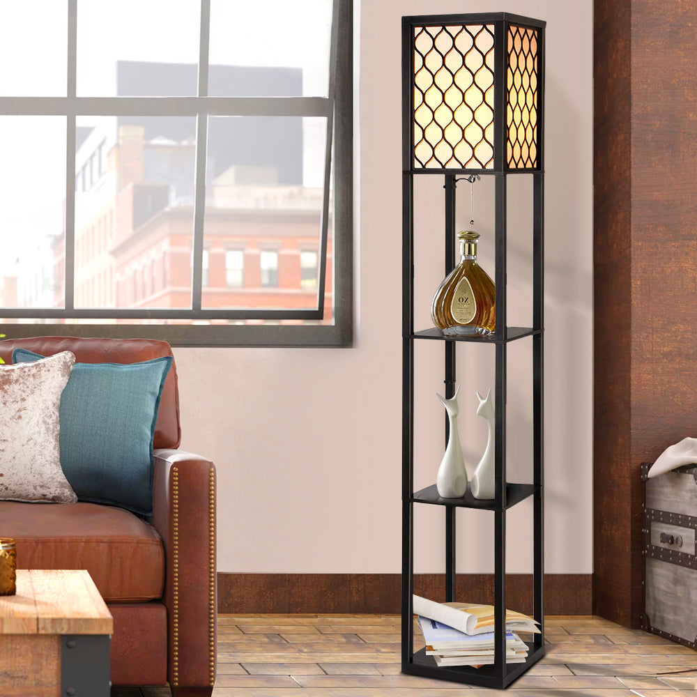 Artiss Black Shelf Floor Lamp LED Light Stand 3-Tier Storage