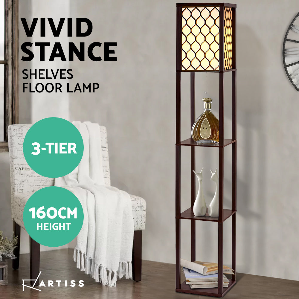 Artiss 3-Tier Shelf Floor Lamp LED Light Stand Brown