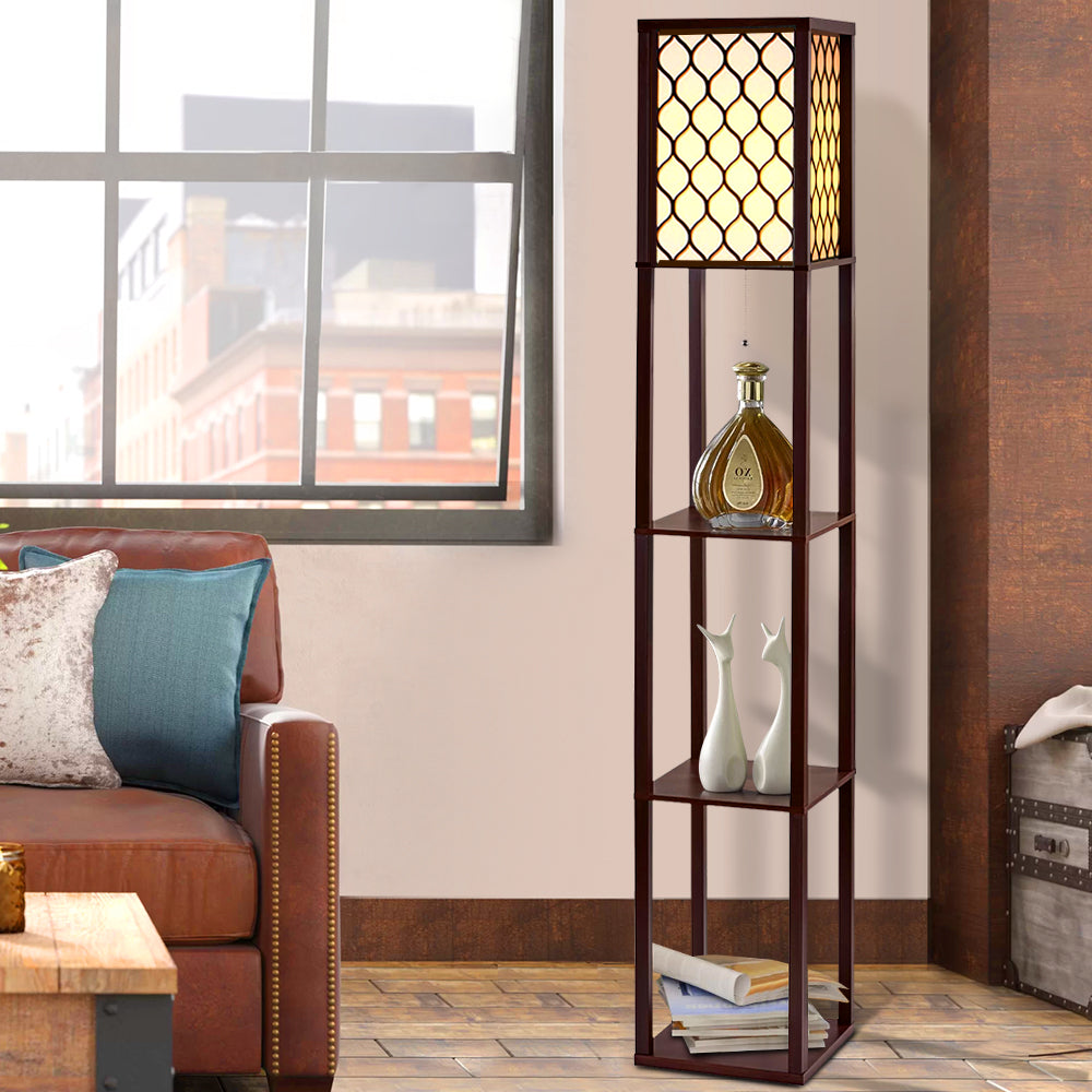 Artiss Shelf Floor Lamp with 3 Tier Storage Brown