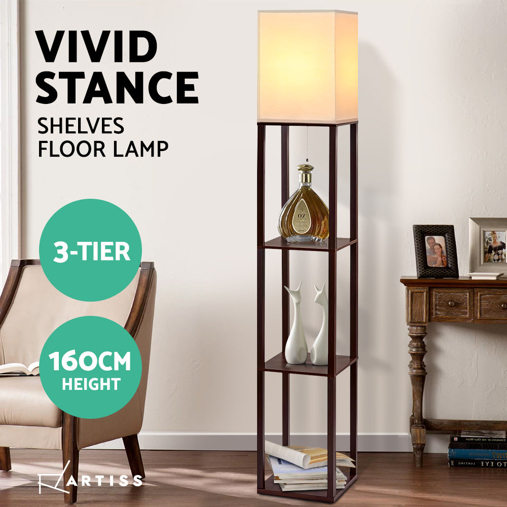Vintage White Floor Lamp 3-Tier Shelf LED Light Stand