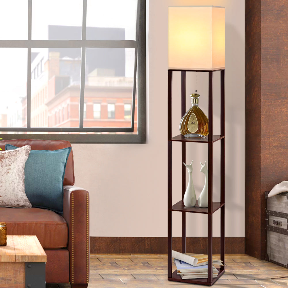 Vintage White Floor Lamp 3-Tier Shelf LED Light Stand