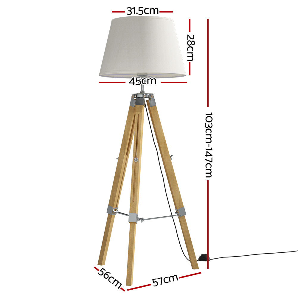 Artiss Adjustable Tripod Floor Lamp LED Bamboo Finish