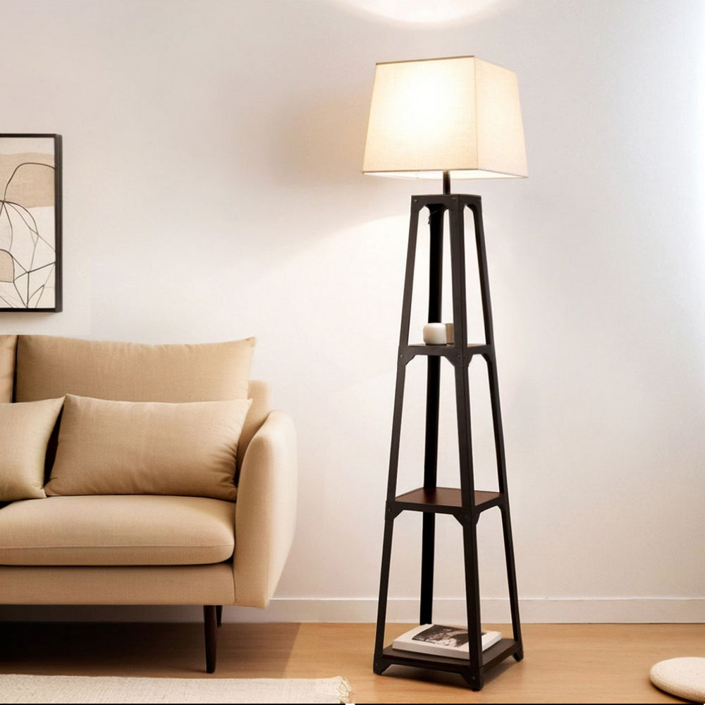 Vintage White Floor Lamp 3-Tier Shelf LED Light Stand