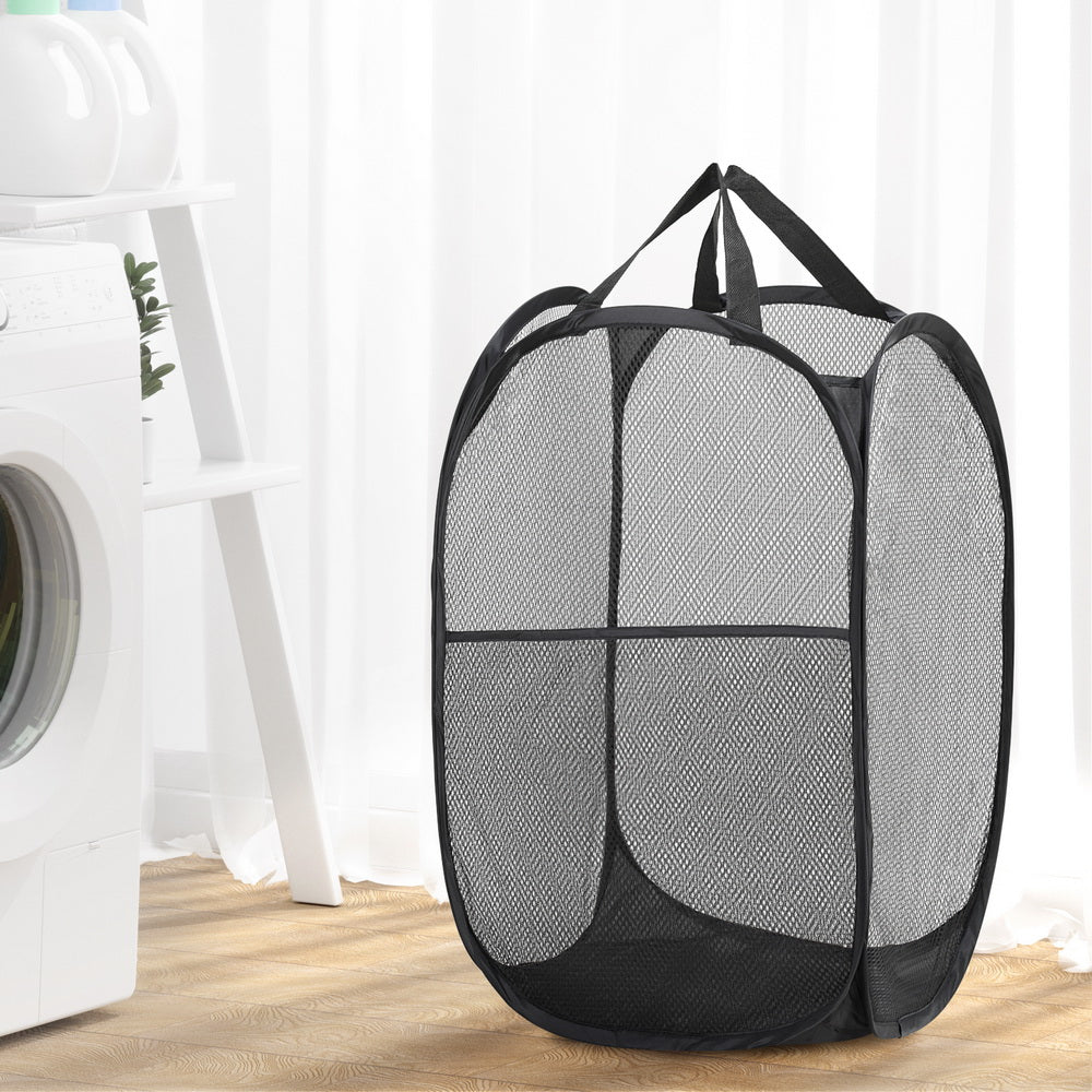 Artiss 2X Laundry Basket Hamper Foldable Black