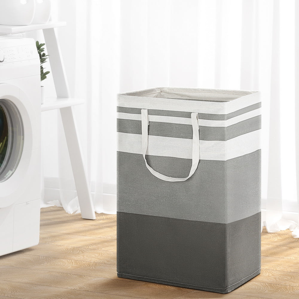 Artiss 2X Laundry Basket Hamper Foldable White Grey