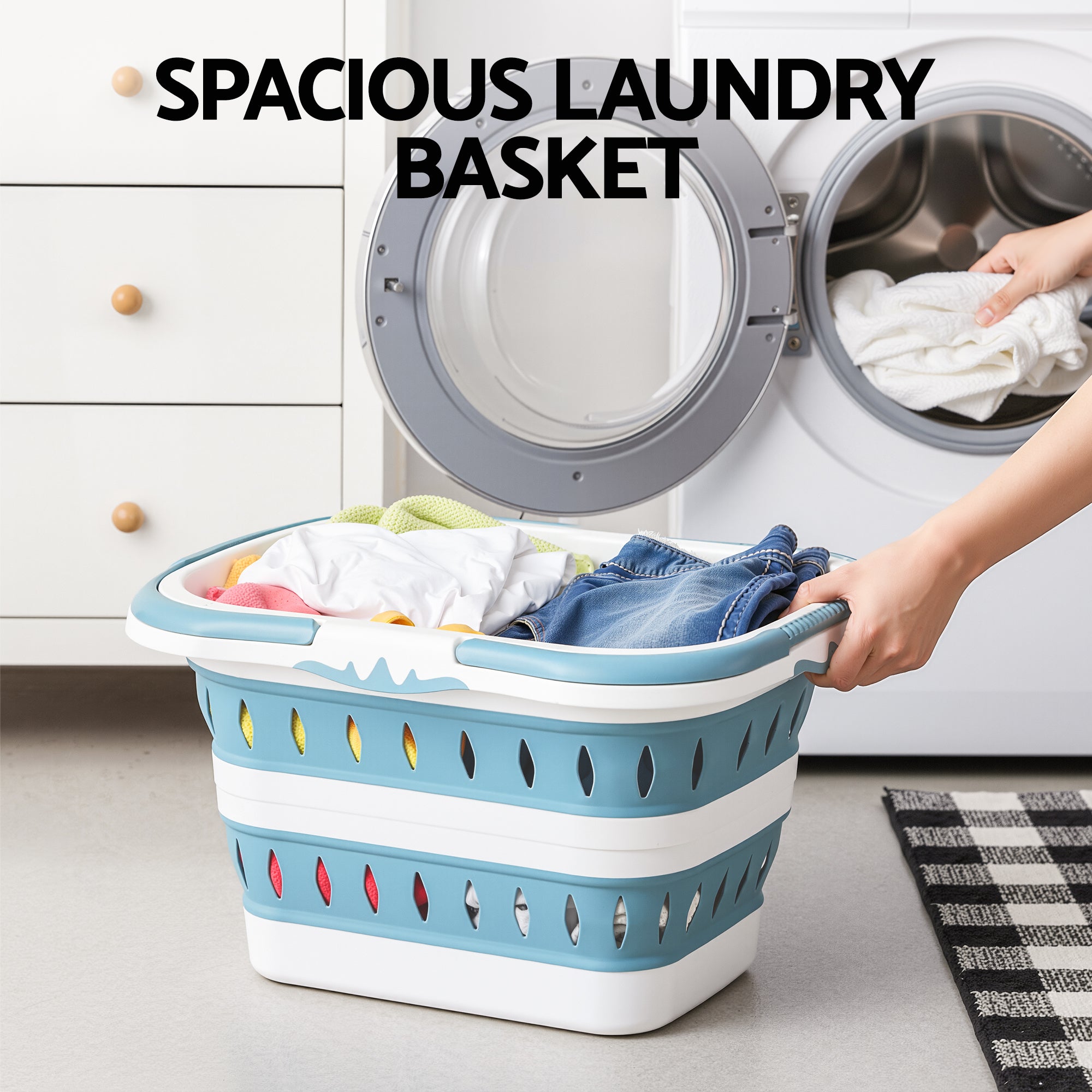 Artiss Laundry Basket Hamper Large Foldable Washing Clothes Storage Organiser Blue