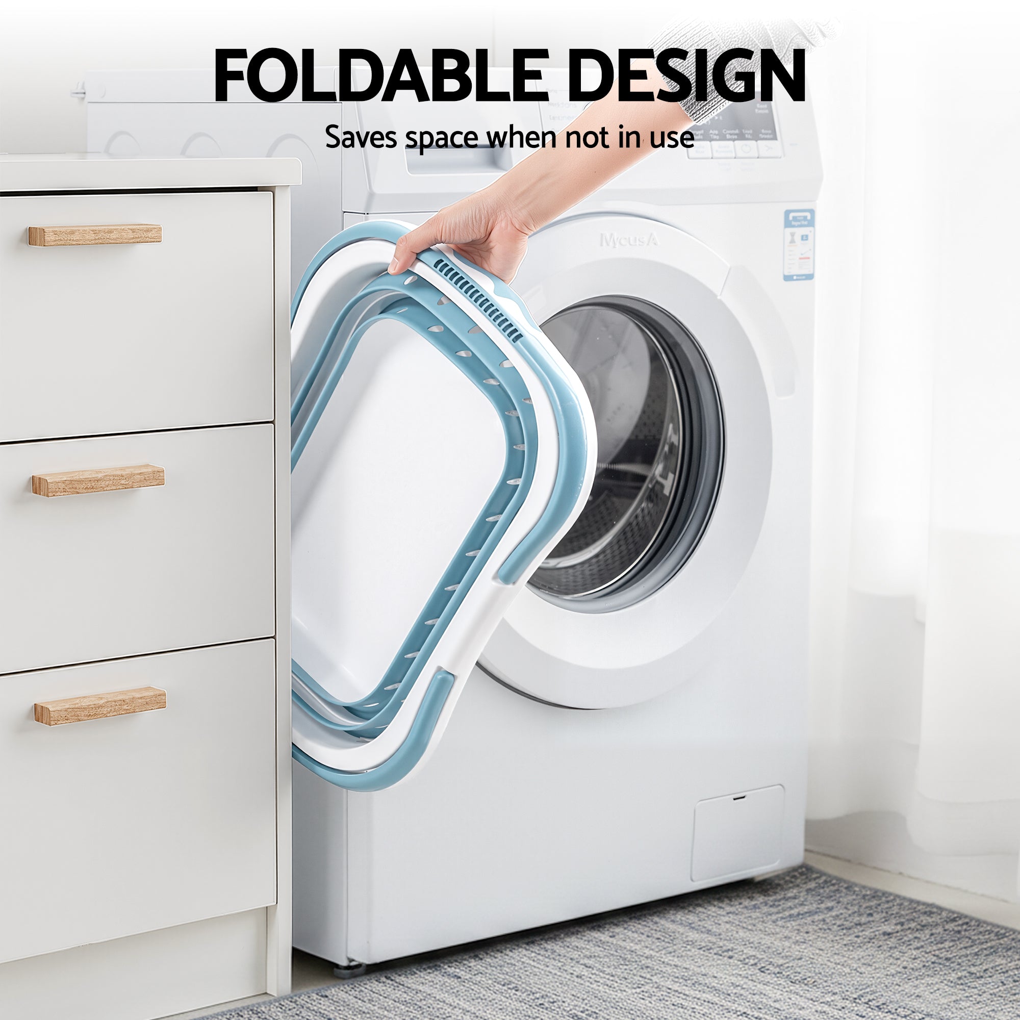 Artiss Laundry Basket Hamper Large Foldable Washing Clothes Storage Organiser Blue